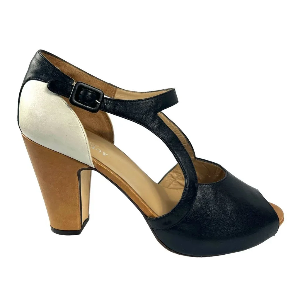 Audley London Leather Peep Toe High Heel Pumps in Black Multi Retro Pinup Sz 40 - Picture 7 of 11